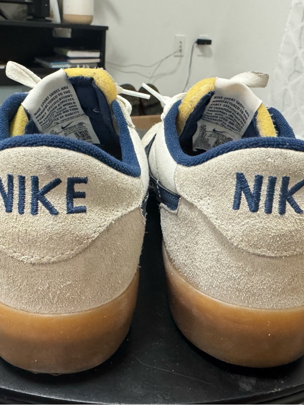 Nike SB Heritage Suede Low-Top Sneakers in Beige with Navy and Yellow Accents